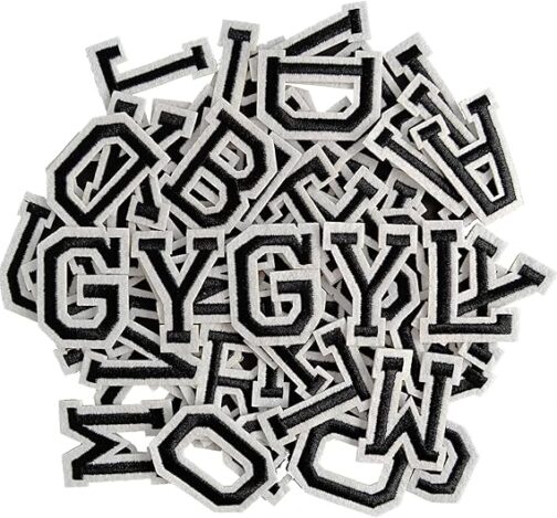 gygyl 104 pieces iron on letter patches, embroidered a z letter patches for clothes, dress, hat, socks, jeans, diy accessories 2 inch black