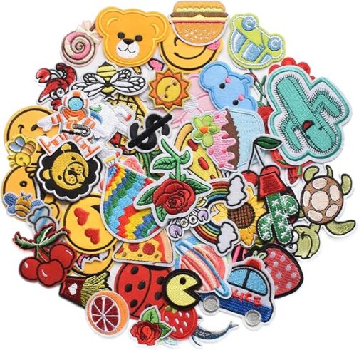 60pcs random assorted styles embroidered patches, bright vivid colors, sew on/iron on patch applique for clothes, dress, hat, jeans, diy accessories