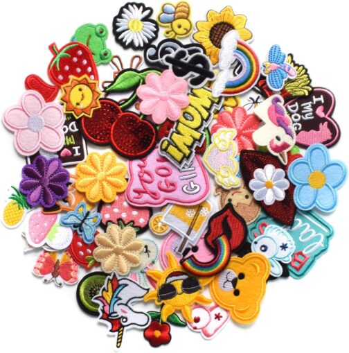 60pcs random assorted styles embroidered patches, bright vivid colors, sew on/iron on patch applique for clothes, dress, hat, jeans, diy accessories