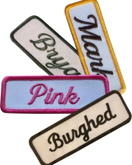 Home custom embroidered name patches – personalized iron on, sew on & hook & loop patches – custom text patch & name tags – multiple sizes & colors available