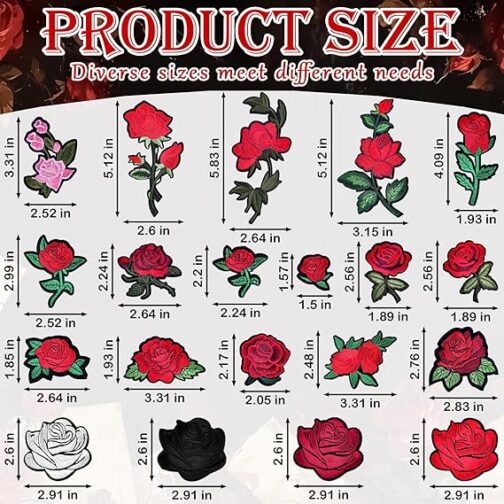 20pcs rose iron on patches flower embroidery patches applique valentines patches for clothes hats jeans jacket
