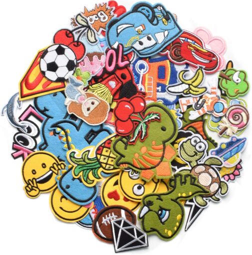 60pcs random assorted styles embroidered patches, bright vivid colors, sew on/iron on patch applique for clothes, dress, hat, jeans, diy accessories