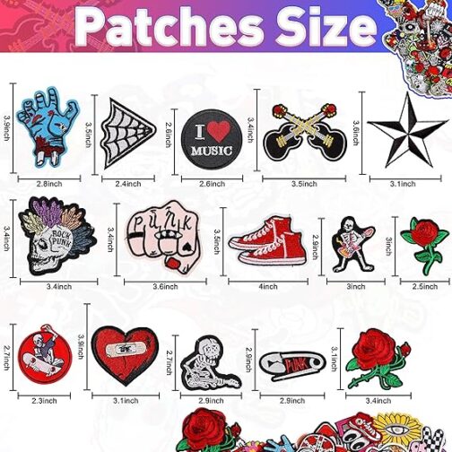 meneng embroidered patches iron on appliques: 30pcs assorted cool punk embroidery sew on patch for jackets clothing