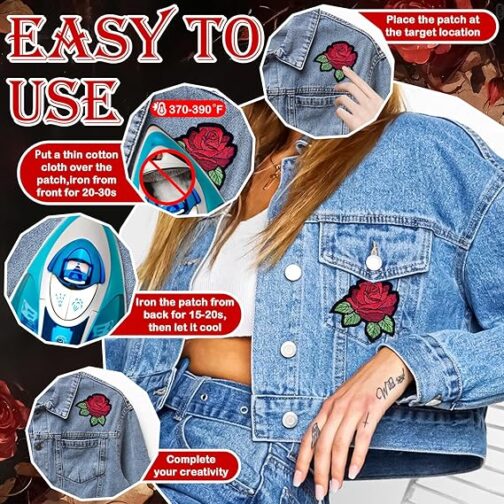 20pcs rose iron on patches flower embroidery patches applique valentines patches for clothes hats jeans jacket