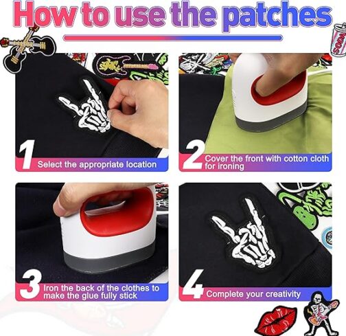 meneng embroidered patches iron on appliques: 30pcs assorted cool punk embroidery sew on patch for jackets clothing