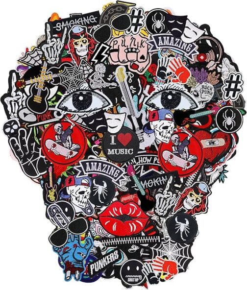 meneng embroidered patches iron on appliques: 30pcs assorted cool punk embroidery sew on patch for jackets clothing